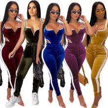 Load image into Gallery viewer, Winter Women's set Velvet bodysuit pencil pants suit two piece set Sexy sleeveless Street casual fashion tracksuit outfit