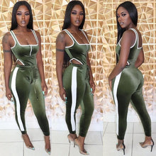 Load image into Gallery viewer, Winter Women's set Velvet bodysuit pencil pants suit two piece set Sexy sleeveless Street casual fashion tracksuit outfit