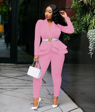 Load image into Gallery viewer, New Women Winter Women's Set Tracksuit Full Sleeve Ruffles Blazers Pencil Pants Suit Two Piece Set Office Lady Outfits Uniform