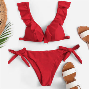 Bikini Brazilian Mujer 2020 Summer Ruffle Swimwear Women Red White Black Push Up Pads Sexy Swimsuit Bandage Two Piece Swim Wear