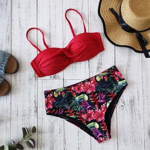 High Waist Bikini 2020 Push Up Swimsuit Women Print Bikinis Retro Plus Size Swimwear Padded Bathing Suit Floral Beach Wear