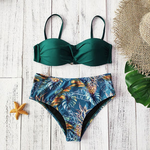 High Waist Bikini 2020 Push Up Swimsuit Women Print Bikinis Retro Plus Size Swimwear Padded Bathing Suit Floral Beach Wear