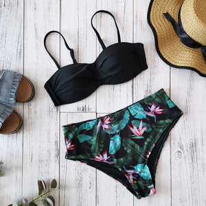 High Waist Bikini 2020 Push Up Swimsuit Women Print Bikinis Retro Plus Size Swimwear Padded Bathing Suit Floral Beach Wear