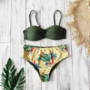 High Waist Bikini 2020 Push Up Swimsuit Women Print Bikinis Retro Plus Size Swimwear Padded Bathing Suit Floral Beach Wear