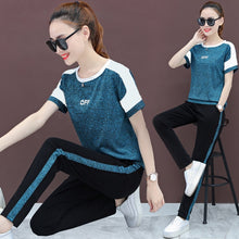 Load image into Gallery viewer, Summer 2020 New Fashion Sequins 2 Piece Set Large Size Sportswear Short Sleeved Trousers Loose Casual Two Piece Set Women
