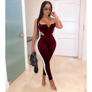 Winter Women's set Velvet bodysuit pencil pants suit two piece set Sexy sleeveless Street casual fashion tracksuit outfit