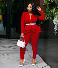 Load image into Gallery viewer, New Women Winter Women&#39;s Set Tracksuit Full Sleeve Ruffles Blazers Pencil Pants Suit Two Piece Set Office Lady Outfits Uniform
