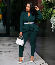 Load image into Gallery viewer, New Women Winter Women&#39;s Set Tracksuit Full Sleeve Ruffles Blazers Pencil Pants Suit Two Piece Set Office Lady Outfits Uniform
