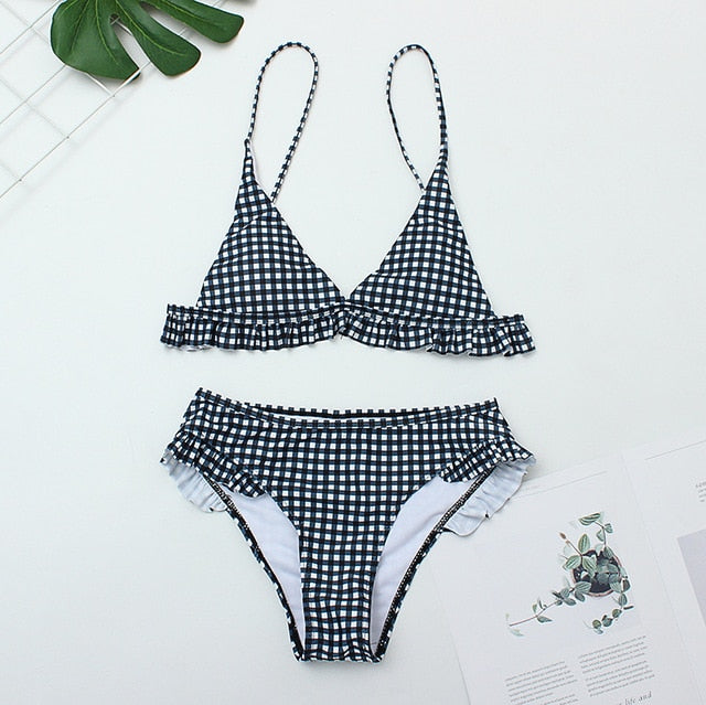 Plaid Sexy Women Bikini Set 2019 New Push Up Ruffles Padded Swimwear Bikini Hot Sale Women Bathing Suit Beachwear Swimming Suit