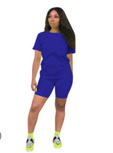 Load image into Gallery viewer, Two-piece Solid Color Women's Clothing. Short-sleeved Crew Neck T-shirt and Tight-fitting Shorts. Simple Style Tracksuit Outfit
