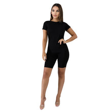 Load image into Gallery viewer, Two-piece Solid Color Women's Clothing. Short-sleeved Crew Neck T-shirt and Tight-fitting Shorts. Simple Style Tracksuit Outfit
