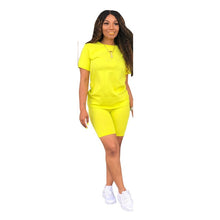 Load image into Gallery viewer, Two-piece Solid Color Women's Clothing. Short-sleeved Crew Neck T-shirt and Tight-fitting Shorts. Simple Style Tracksuit Outfit
